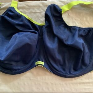 Elomi Navy Blue Swim Bikini Top with Neon Yellow Trim
